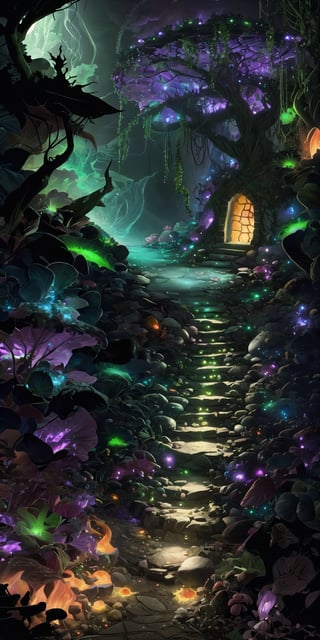 (Masterpiece, Best Quality), highres, (8k resolution wallpaper), (embers), witch hut, overgrown, vines, tree, enchanted forest, looking at viewer, (shiny:1.3), reflection, dynamic perspective, spiral staircase, surreal, (Fantasy), dutch angle, monster, soldier, glowing, cloud, full background, , wide shot, fantasy, landscape, beautiful,  outdoors, (details:1.2), water, (no humans:1.2), sky, cloud, halloween, (isolated, ominous:1.1), nature, (scenery), caustics, sharp focus, shadow, (deep depth of field:1.3), (science fiction:1.1), (glowing lines), (motion blur:1.1), (volumetric lighting:1.3), sunlight, day, extremely detailed background, fantastic, mysterious,full background,coralinefilm,madgod,stop motion,LODBG,BiophyllTech