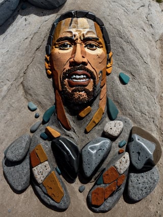 rock_2_img, rock image, rock art, rock, stone portrait of Dwayne Johnson made out of rocks, High detail, rock