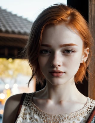RAW uhd closeup portrait photo, casual clothes, (detailed skin), intricate details, shallow depth of field, ginger hair, she is teasing the viewer, cinematic lighting, happy, (beautiful detailed glow)

