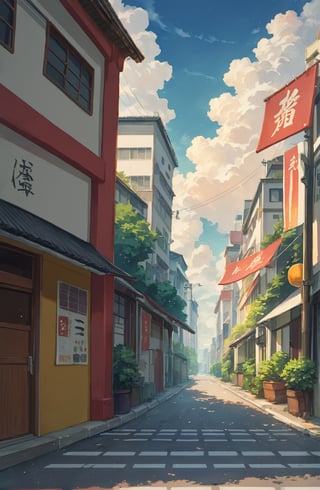 score_9_up, score_8_up, score_7_up, source_anime, illustration, watercolor, outdoors, cloud, sky, streets of japan, day, detailed_background, 