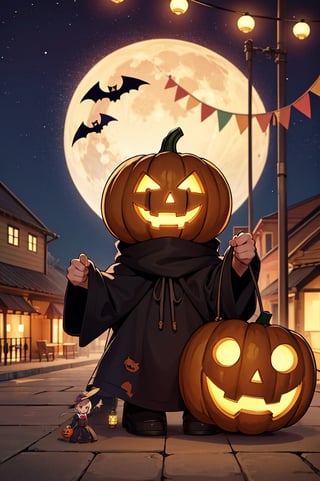 (absurdres, highres, ultra detailed, high resolution: 1.1)
BREAK
1girl (halloween lantern motif dress, dress with halloween lantern print, halloween themed hat, halloween themed shoes), smile,
BREAK
halloween monsters, pumpkin monsters,
BREAK
1boy (pumpkin monsters themed costume, halloween lantern helmet, dracula costume),
BREAK
night, full moon, village road, big cake castle, moon light, castle shadow, halloween,
BREAK
nice hands, perfect hands,