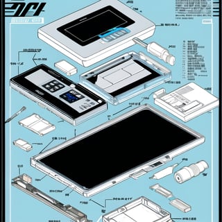 tablet, blue print, Disassembly diagram, machine