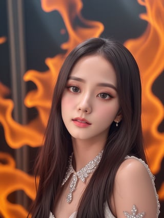 wideshot of a girl, jisoo, long flowing hair, black eyes, make up,wear dress made with fire,fire over tight dress,BREAK, realistic, photography, Leica sl2 , depth of filed, simple white background, studio, high detailed, High quality
embedding:simplepositivexlv1,fire element,<lora:659095807385103906:1.0>