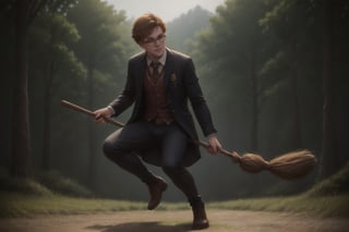 score_9, score_8_up, score_7_up, score_6_up male, ridingbroom, hetero, Harry Potter, 1boy, glasses, pointing wand, holding broom, racing, blurry background, realistic, over quiddich field, outdoors, riding broom, ridingbroomstick, facing viewer, ,<lora:659095807385103906:1.0>