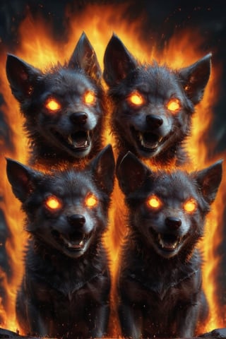 burningeyes, no humans, cerberus as a wolf pup, cute photo, 3 heads, 
