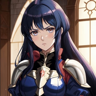 Fire Emblem, Catria (Fire Emblem), light top left, Armor, 1Girl,Wearing aristocratic clothes, with long black hair and a serious expression, the overall look is very delicate