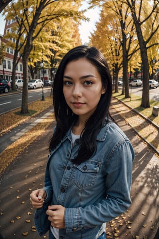 (masterpiece), best quality, high resolution, highly detailed, detailed background, perfect lighting, 8k, RAW photo, 1girl, casual, autumn, fisheye