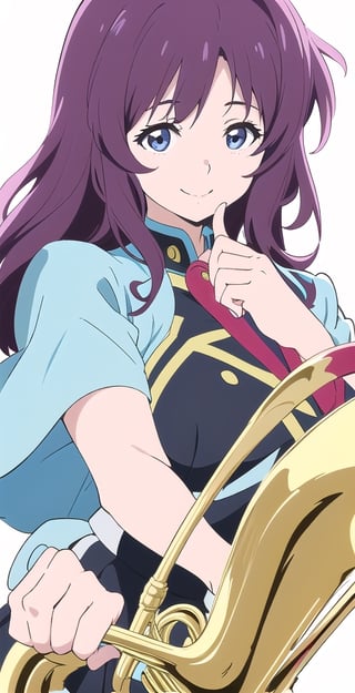 woman, long hair, (saturated colors: 1.1), smile, (white and light blue-background: 1.1), (hibike euphonium-style: 1.1),koe no katachi