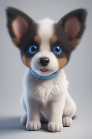 dog, happy, big ears, loving eyes, blue eyes,3d style, fluffy