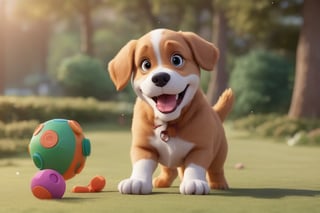 dog, happy, 3d style, big dog, playing with a toy,3d style