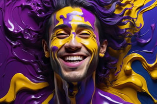 Colorful man: a man 25-years old, beautiful smile, contempt messy long hair, oil painting, nice perfect face with rugged skin, perfect face, blue yellow colors, light purple and violet additions, light red additions, intricate detail, splash screen, 8k resolution, masterpiece, cute face,artstation digital painting smooth veryBlack ink flow: 8k resolution photorealistic masterpiece: intricately detailed fluid gouache painting: by Jean Baptiste Mongue: calligraphy: acrylic: watercolor art, professional photography, natural lighting, volumetric lighting maximalist photoillustration: by marton bobzert:, complex, elegant, expansive, fantastical