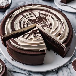  masterpiece, \(high, top, insane, extreme, perfect, Professional\)_\(quality, resolution, details, Image_sharpness\), intricate, high_\(quality_textures, resolution_textures\), absurdres, sharp details, award_winning, realistic, 8k, dark mousse chocolate cake, ,foodstyle ,