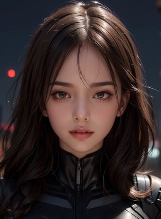 masterpiece, best quality, photorealistic, raw photo, attractive, charming, beautiful girl, solo, Hyperrealistic, hyperdetailed, realistic face, high-resolution, realistic style, 8k, detailed hair, beautiful face, perfect face, detailed brown eyes, perfect skin, happy friendly flirty, futuristic black tactical suit, special operation agent, sexy, seductive, typing futuristic computer, (((night))),xxmixgirl,photo r3al,bamby, black wool sweater