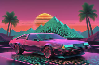 Vaporwave,
1980's wireframe Retro CG style,Logic hologram wireframe World,
(wireframe hologram Mountain),(hologram wire framered Rising sun),hologram Palm tree,hologram muscle car,
,3D Mesh,3D mesh digital Matrix,Clear Glass Skin,GLASS,Matrix code,Amidst the dynamic world of 3D design,retropunk style