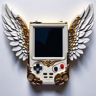 ultra detailed Realistic Nintendo GAMEBOY,
Extreme detailed beautiful angel wings,luxury,REGACY,
