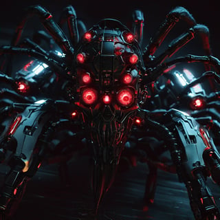 ((High tech cybernetic tarantula)),multi Eyes,Glowing red mechanical eyes, creepy eight-legged spiders, high-tech cybernetic bodies, danger,,cpfmask_xl-smple, cpfmask_xl-cmplx,xl_cpscavred