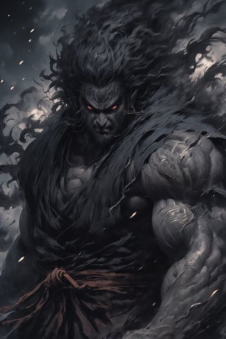 Japanese ancient mythology portrays Susano'o, the god of storms and destruction. He is often depicted as a powerful and tempestuous deity, known for his tumultuous personality and impulsive behavior. Susano'o's actions frequently bring chaos and upheaval, yet he also possesses the capacity for great bravery and heroism. Despite his penchant for destruction,enhancing the opulent yet rebellious aesthetic. ,dal