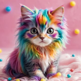 animal Cute kitten, long-haired, 7-colored hair cat, candy-colored body hair,Rainbow haired girl ,Colourful cat ,cat