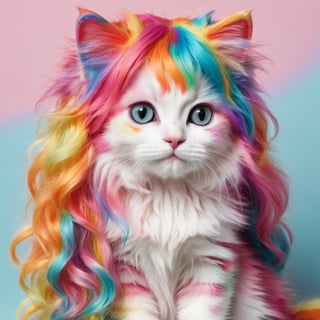 animal Cute kitten, long-haired, 7-colored hair cat, candy-colored body hair,Rainbow haired girl ,Colourful cat ,cat