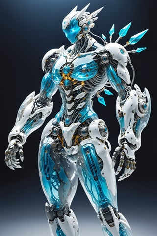 ,Giant rock cutter arm, adorned with ((Transparent Bondi blue color body parts)), revealing the intricate machinery inside, giant robotic weapon, smooth and angular design despite Transparent Bondi blue color parts, pulsating energy and intricate circuitry visible through transparent body parts.,robot, mechanical arms,Glass Elements,Clear Glass Skin,Blue Backlight