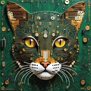 Cat face made with circuit board and wiring board,DonMC1rcu17Pl4nXL