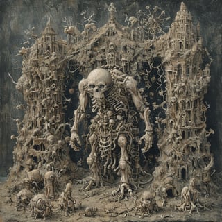 Crazy miniature monstrous art, Chris Kuksi sculptures, intricate designs, skeleton structures, chaotic and extremely complex industrial designs,
Huge and majestic Ark Design,Countless objects,action figure,keresztes,digital artwork by Beksinski,m0vieexpl0sion,Ukiyo-e