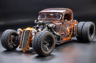 realistic photo,ultra translucent body car,extremely detailed,Glass made ultra Detailed translucent high-tech style hot rod,four-cylinder engine, turbo, wide tires,bigger wheels, giger,rat_rod,Clear Glass Skin,mot枚rhead_cover
