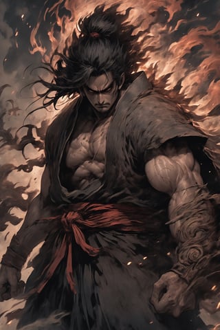 Japanese ancient mythology portrays Susano'o, the god of storms and destruction. He is often depicted as a powerful and tempestuous deity, known for his tumultuous personality and impulsive behavior. Susano'o's actions frequently bring chaos and upheaval, yet he also possesses the capacity for great bravery and heroism. Despite his penchant for destruction,enhancing the opulent yet rebellious aesthetic. ,dal