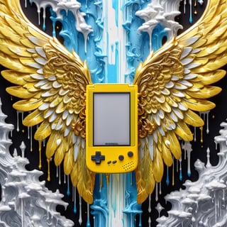 ultra detailed Realistic Nintendo GAMEBOY,
Extreme detailed beautiful angel wings,luxury,REGACY,celestial light,
,Comic Book-Style 2d,dripping paint