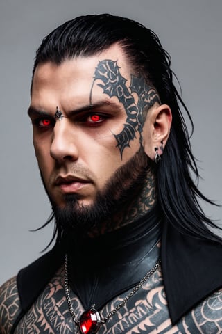 Antagonist Design,1 man,badass man,
Ronnie Radke,35yo,
long hair,((tattoo on forehead:1.2)),
A vampire with a beautiful and cool design, ominous red eyes, sickly fair skin, and sharp black armor.,zavy-cbrpn,Watch the World Burn,

