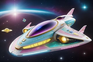 A Sanrio-inspired design of the Starship Enterprise, featuring Hello Kitty as the captain and other beloved characters taking on iconic roles. The ship is adorned with pastel-colored accents, cute character decals, and a playful warp drive. The control panels are transformed into adorable consoles, and the communicator badge is replaced with a charming Hello Kitty emblem. This fusion of sci-fi and kawaii creates a whimsical and delightful Star Trek adventure in the Sanrio universe,kawaiitech,Starship,SpaceStation,perfect symmetry