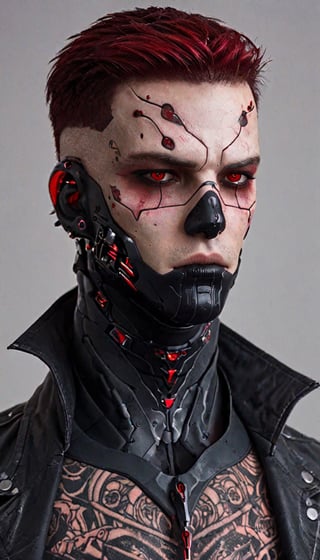 cowboy shot,1man,High tech cybernetic vampire, detail, high detail, vampire with bloody crimson dagger,((briar pattern tattoo on forehead:1.4)), jet black armor, red spikes, red blood, crimson blood, 2077, cyberpunk, zavy-cbrpnk, faceplate