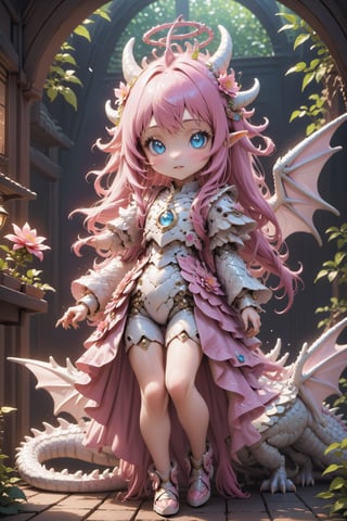 ultra Realistic,Extreme detailed,
kawaii beautiful Dragon fairy girl, futuristic cyborg cute mechanical dragon hone,
pink long hair,cute Blue Eyes,
In a quaint workshop, adorned with enchanting flora, a skilled fairy tailor meticulously crafts fantastical garments,ani_booster,outline,DonMDr4g0nXL