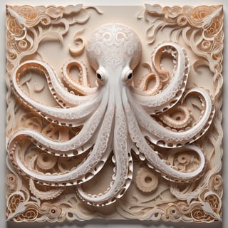 In the style of Morita Aya, a masterful cut-paper artist, an intricately crafted octopus emerges through the precision of cut-paper techniques. Each delicate contour and detail is meticulously designed, capturing the essence of Morita Aya's skillful artistry. The octopus, rendered with exquisite intricacy, showcases a harmonious blend of traditional Japanese cut-paper craftsmanship and the unique touch of the artist's style.