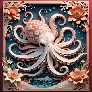 In the style of Morita Aya, a masterful cut-paper artist, an intricately crafted octopus emerges through the precision of cut-paper techniques. Each delicate contour and detail is meticulously designed, capturing the essence of Morita Aya's skillful artistry. The octopus, rendered with exquisite intricacy, showcases a harmonious blend of traditional Japanese cut-paper craftsmanship and the unique touch of the artist's style.,AiArtV,3d style