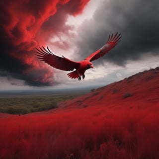 Skies redder than blood, meadows redder than blood, red clouds,
A world of illusions dyed crimson,Creepy red giant bird soaring in the sky,Piles and piles of dead bodies,Inescapable death,Inescapable death, depression, extreme fear, mental breakdown,

Akashike, Yanage, scarlet bird, spread out your grass.