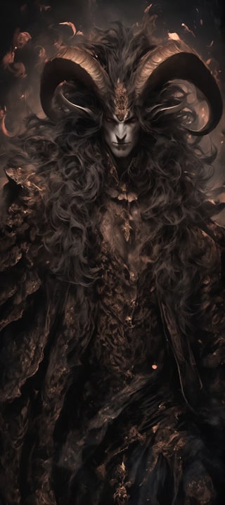 (masterful),male demon Prince,baphomet,(long intricate horns:1.2), is dressed in a captivating blend of Baroque and punk fashion styles,Roses in one's bosom,Her attire features ornate Baroque-inspired garments with intricate lace, ruffles, and embellishments, reminiscent of royalty from the Baroque era,dal,LegendDarkFantasy