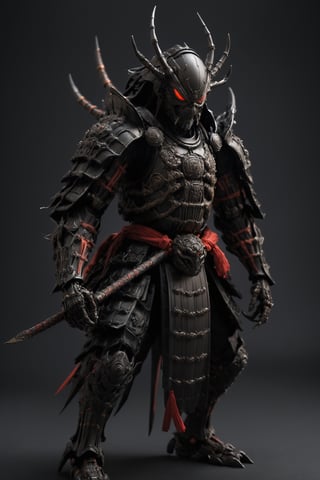 spider samurai,dressed in armor based on a giant spider and is armed with smooth, angular plates that are black and made to resemble an insect's exoskeleton. The helmet has a spider design and the mask has an intricate design that mimics the spider's eight legs,,warrior,ROBOT,action figure