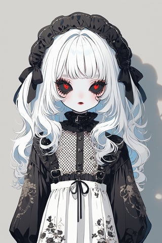 Shoujo manga style,1girl,ultra cute, Harajuku Style grunge fashion with kawaii and Lolita themes, albino demon girl,(pure white 
long hair),(black sclera;1.2),luxury mesh fishnet blouse,dal-1,ct-niji2,black hands,greg rutkowski