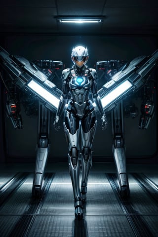 a sexy woman in glowing mecha suit, good lightning, (Masterpiece:1.2, high quality,(high-speed capture),photorealistic:1.2), (cinematic lighting), complex Machine background ,spaceship interior background, perfecteyes,perfecteyes