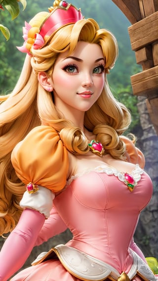 Hasilkan photo real version dari karakter ((Princess Peach)) yg berasal dari Video Games, Princess Peach tampil dengan busana sexy dan menggoda, expression cute dan centil bak cabe cabean (hahaha), tampak utuh full body, berbadan kekar muscular dan vein berotot, photo ini harus terlihat seperti di photo studio dan diambil oleh the best cameraman terbaik seantero jagat untuk menghasilkan komposisi gambar yang memuaskan setiap mata yang melihatnya. 
"hahahaha... I love Indonesia" :p