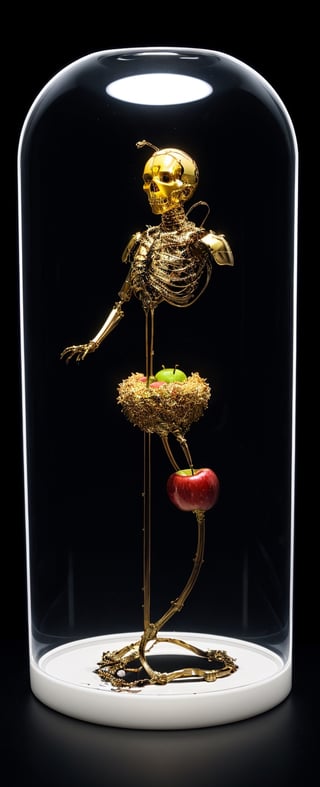 (masterpiece, best quality), (hyper-realistic:1.4), Lenkaizm, 8k, 1man, surrealism, Create a human with transparent apple head, a corona virus inside his transparent apple head, black background, 