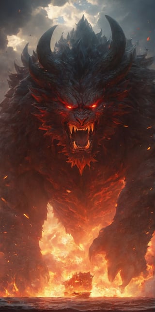 (((masterpiece, best quality, ultra-detailed, photorealism))), an angry beast, rage instantly billowed up from the depths of its heart, its fury soared to the heavens, creating unending light of chaos, Lenkaizm , JRP style,BJ_Sacred_beast, movie still, wallpaper, ,Movie Poster,MoviePosterAF