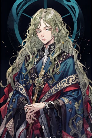 solo,green eyes,(long wavy hair:1.3),very long hair,tarot, art nouveau ,Art Nouveau Style,,