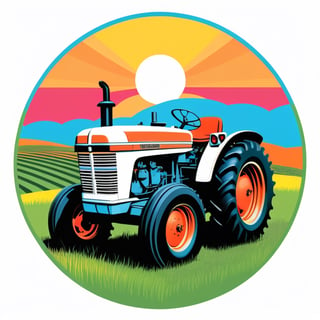 T-shirt design: vintage style farm tractor with sunset on white background, in the style of circular shapes, autopunk, striped painting, flickr, retrofuturism, logo, 8k,T shirt design,TshirtDesignAF