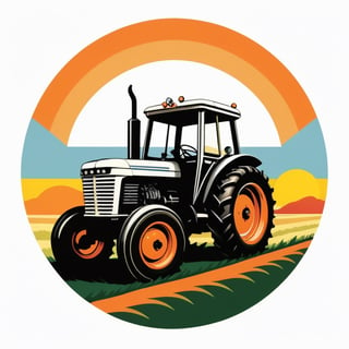 vintage style farm tractor with sunset on white background, in the style of circular shapes, autopunk, striped painting, flickr, retrofuturism, logo, 8k,T shirt design,TshirtDesignAF