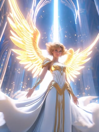 an image of an angel in the sky, unreal engine render + a goddess, taylor swift as a heavenly angel, unreal engine render saint seiya, goddess of light, elven angel meditating in space, infinite angelic wings, tron angel, wings made of light, angelic wings on her back, square enix cinematic art, tall female angel, emma watson as an angel