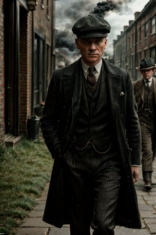 color photo of "Peaky Blinders"
A gritty portrait of the Shelby family, their faces masked by shadows, showcasing their sharp suits, flat caps, and fierce expressions. The scene is set in the dimly lit streets of Birmingham, with smoke billowing from factory chimneys and cobblestone roads. The atmosphere is tense, with FOREX chart lingering In the air. The camera captures the essence of the 1920s era, bringing to life the roaring spirit of the Peaky Blinders. The photo is captured with a vintage Leica M3 camera, using Kodak Portra 400 film to enhance the rich colors and tones. The lens used is a 50mm f/1.4, allowing for a shallow depth of field and dramatic focus on the characters. Directed by Martin Scorsese, cinematography by Roger Deakins, photography by Annie Leibovitz, and fashion design by Alexander McQueen