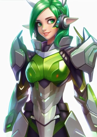 (1girl, green hair medium hair french braid, smile) (digital) (in detailed armory, (Pajamas )) , best quality,     (aeldari, armor)  (armor inspired by Transformers)