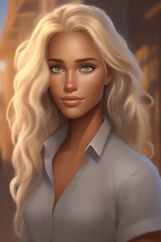 human character, palworld, tanned skin, blonde hair, grey eyes